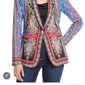 Alice + Olivia Blue and Red Patterned Blazer